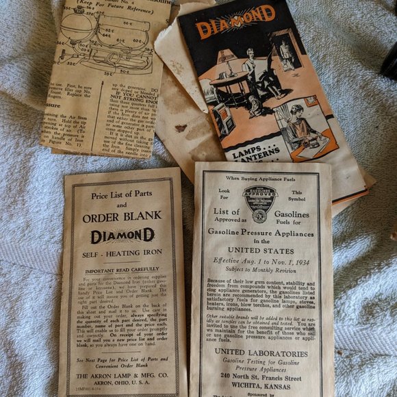 1930 Antique Gas Powered Iron Diamond Akron Lamp Mfg Co with Accessories Rare - Picture 13 of 13
